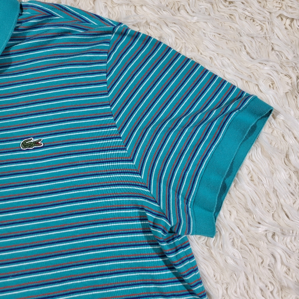 Lacoste - Men's Size 7 Blue Striped Polo Shirt - Picture 3 of 15